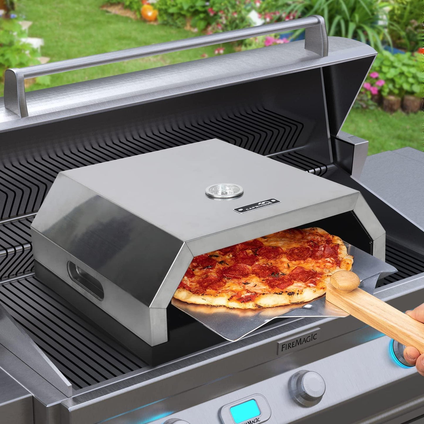 Caprihom Pizza Box for Grill - Portable Grill Top Pizza Oven with 12" Pizza Stone, Pizza Peel - Pizza Box for Charcoal Grill, Gas Grill - CookCave