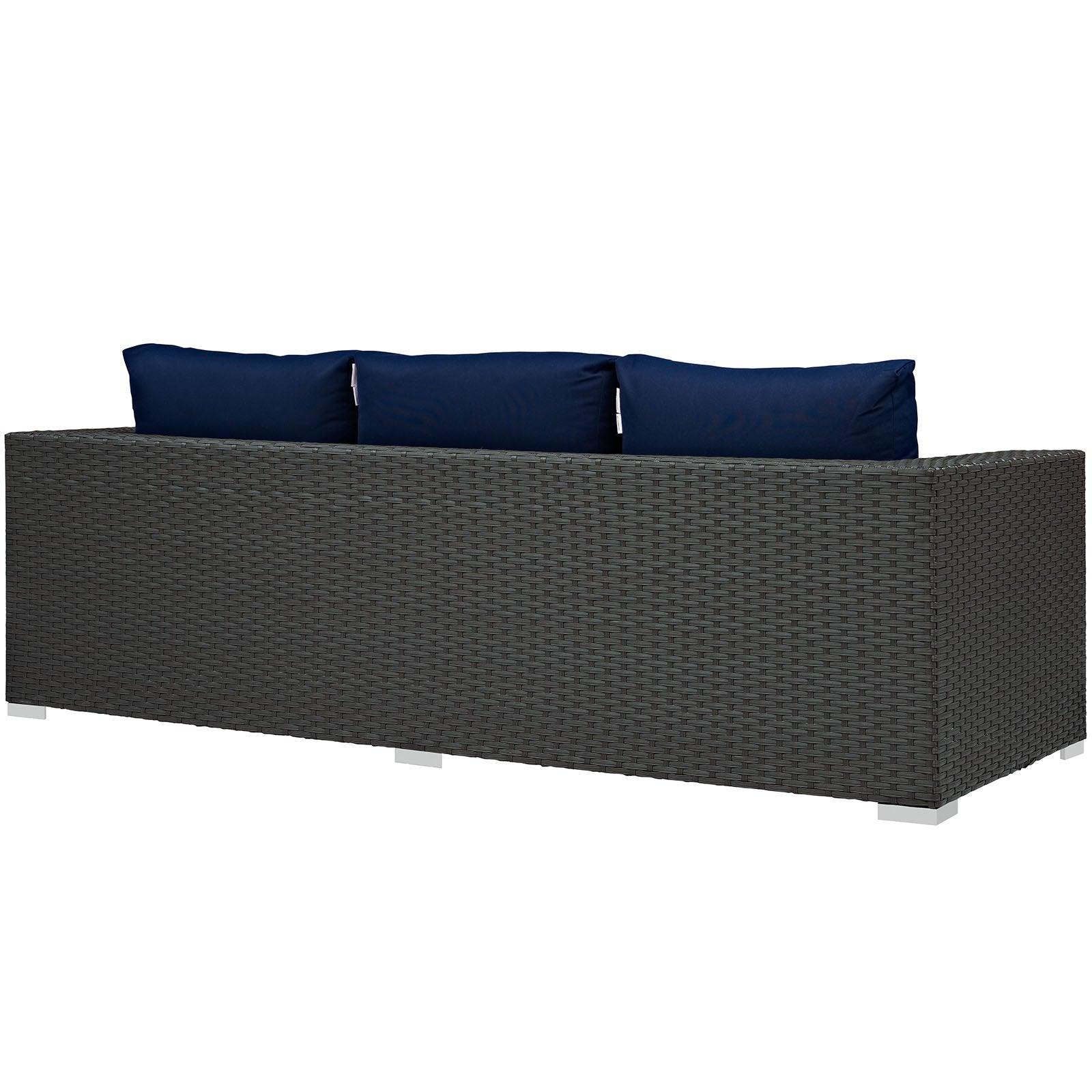 Modway Sojourn Wicker Rattan Outdoor Patio Sunbrella Fabric Sofa in Canvas Navy - CookCave