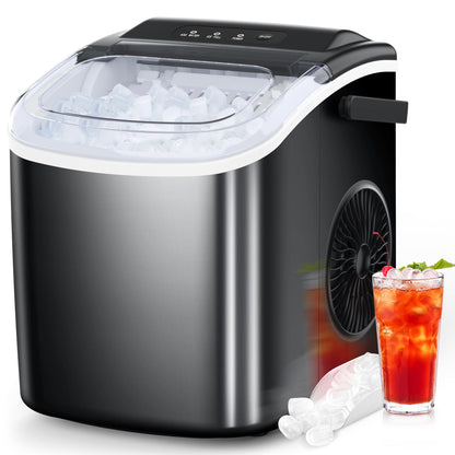 COWSAR Ice Maker Countertop, Portable Ice Machine with Self-Cleaning, 26.5lbs/24Hrs, 9 Bullet Ice Cubes in 6 Mins, Ice Basket and Scoop, Ideal for Home, Kitchen, Bar, Camping - CookCave