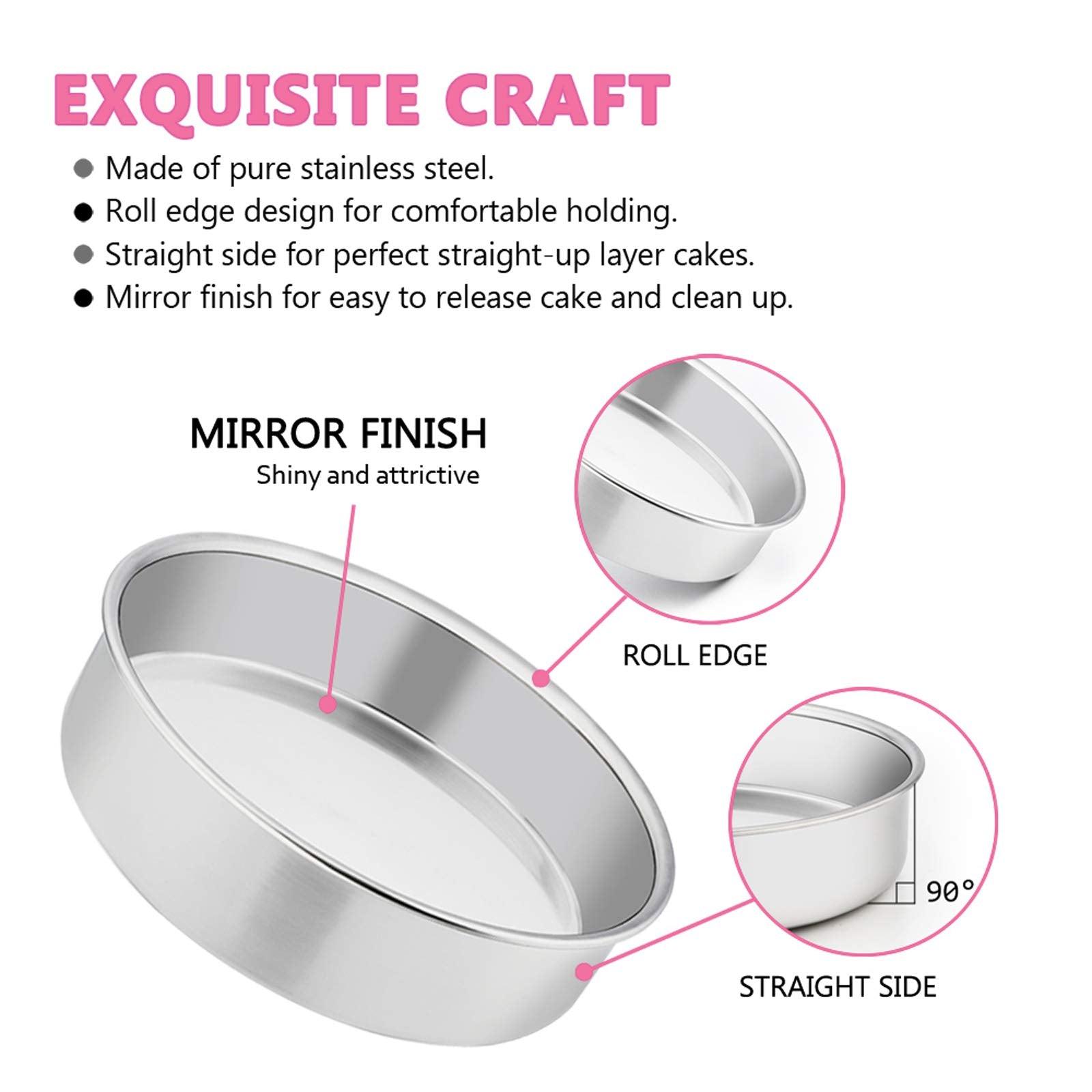 E-far 6 Inch Cake Pan Set of 3, Stainless Steel Round Smash Cake Baking Pans Tins, Non-Toxic & Healthy, Mirror Finish & Dishwasher Safe - CookCave