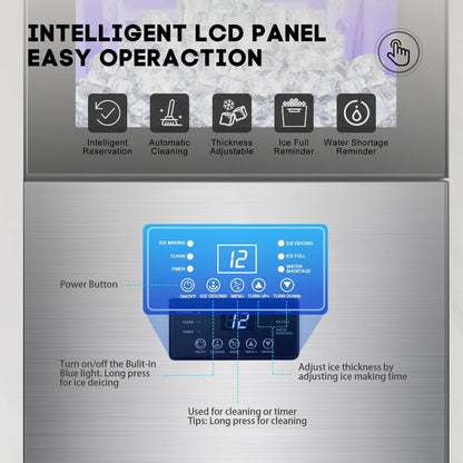 Commercial Ice Maker Machine 130LBS/24H with 35LBS Storage Bin, Stainless Steel Undercounter/Freestanding Ice Cube Maker for Home Bar Outdoor, Automatic Operation, Include Scoop, Connection Hose - CookCave