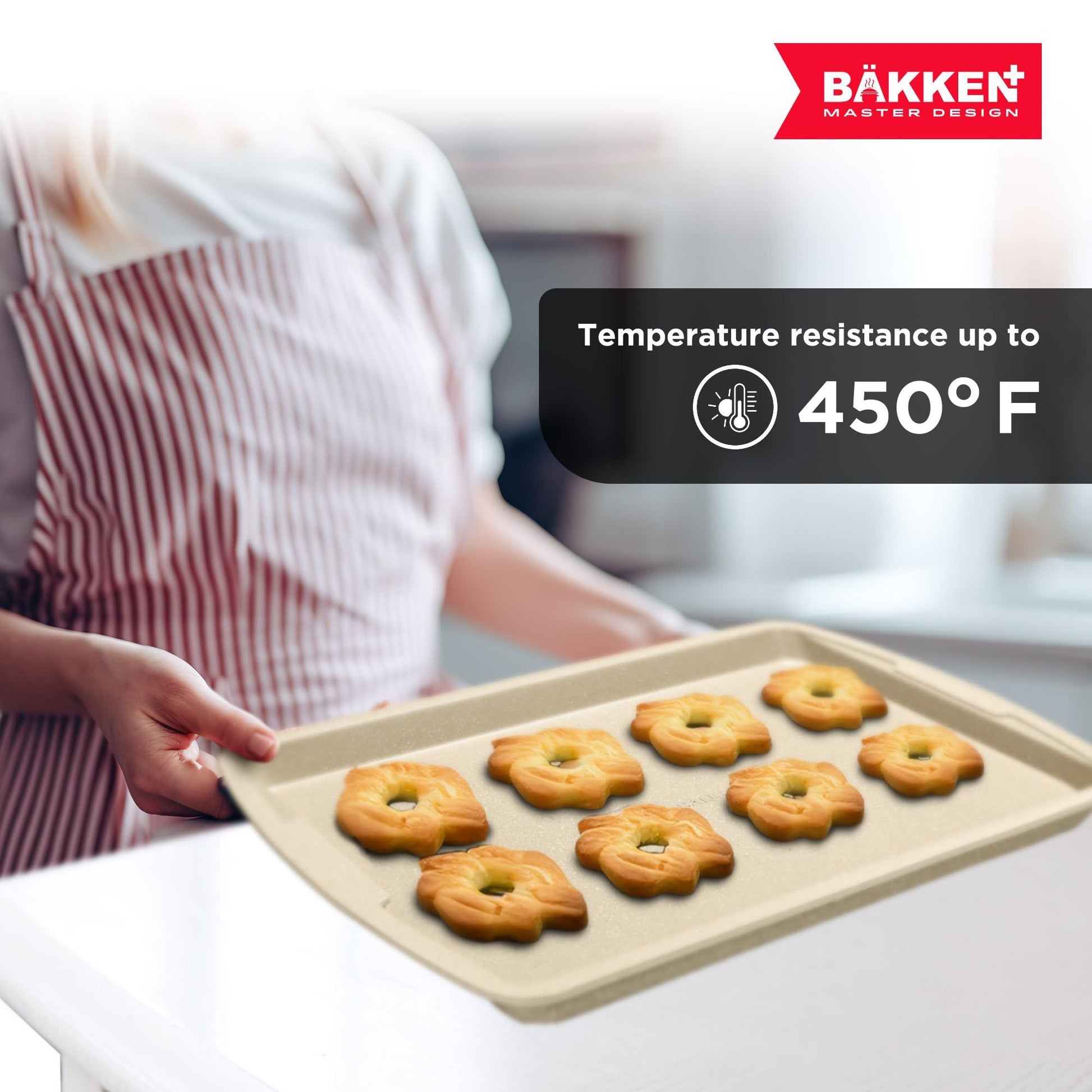 Bakken Swiss Cookie Sheet 3 Piece Set - Non-Stick, Stackable Baking Pans, White marble Deluxe Ceramic Coating – Dishwasher Safe - for Home Baking - CookCave