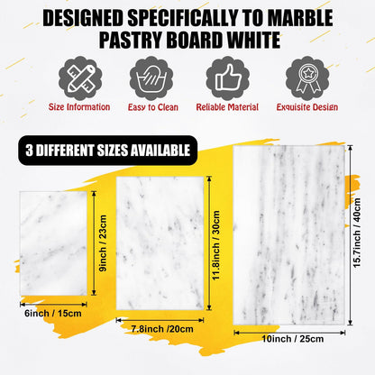Hushee White Marble Board for Kitchen Marble Serving Tray 3 pcs Different Sizes 9 x 6'' 12 x 8'' 16 x 10'' and Non Slip Feet Pastry Cheese Tray Cutting Board for Pizza Bread Cake Baking Display - CookCave