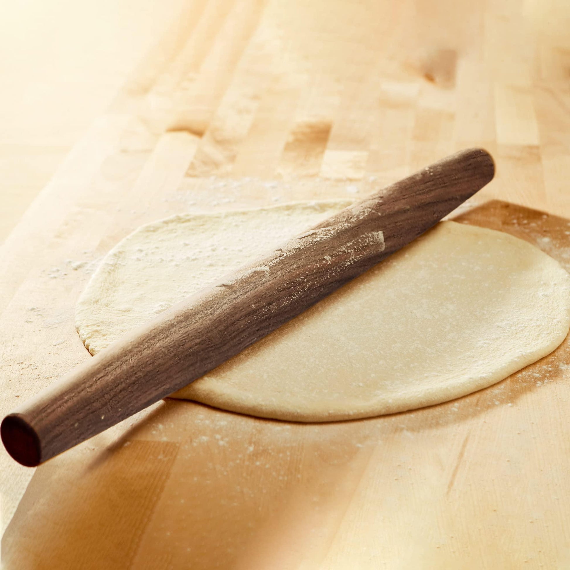 French Rolling Pin (17 Inches) –WoodenRoll Pin for Fondant, Pie Crust, Cookie, Pastry, Dough –Tapered Design & Smooth Construction - Essential Kitchen Utensil,Walnut Wood - CookCave