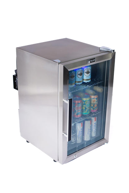 Mont Alpi MAF 2.7 Cubic Ft Outdoor Rated Glass Door Compact Temperature Adjustable Lockable Refrigerator Beverage & Wine Cooler Module w/ 3 Adjustable Racks + Blue LED Lighting - CookCave