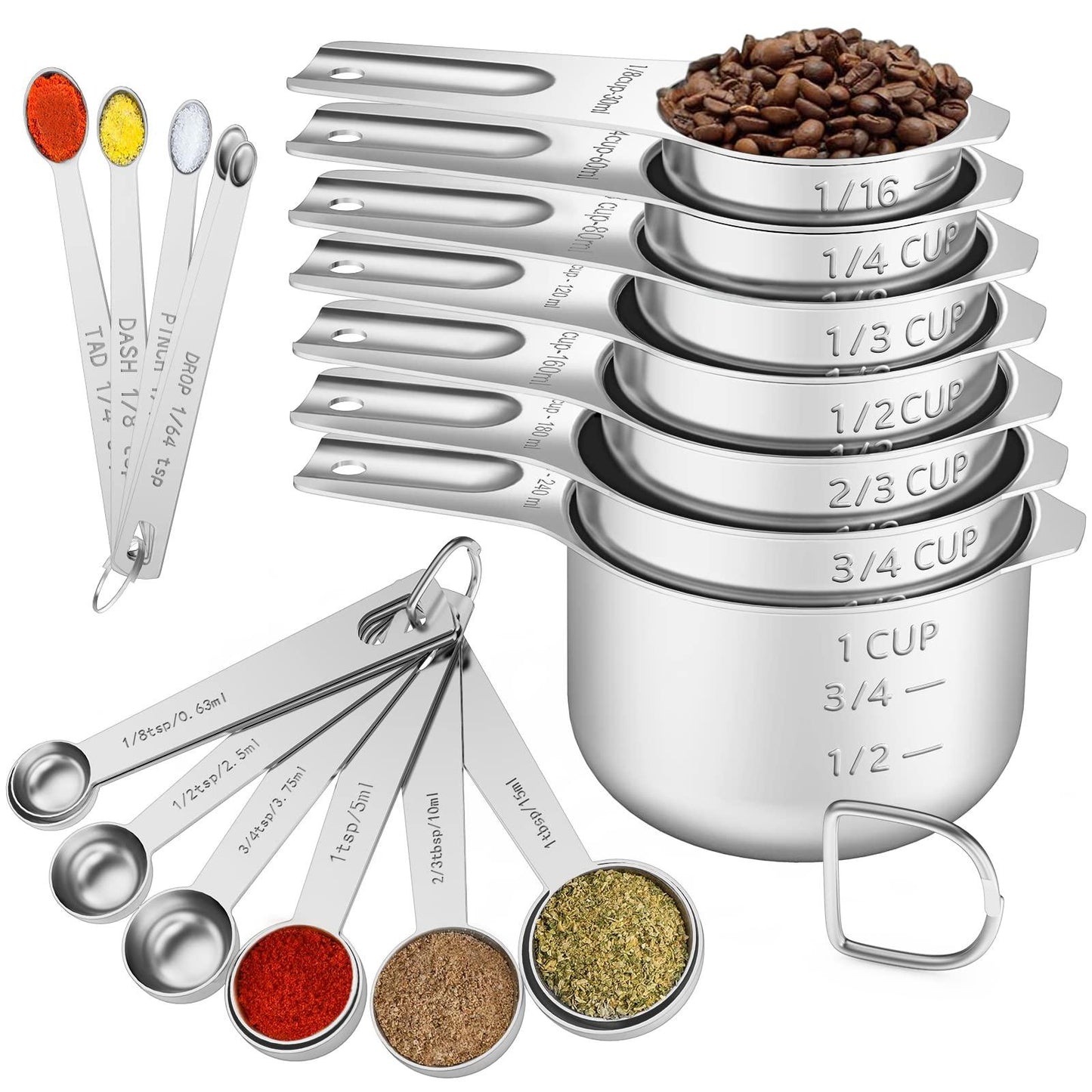 Paincco Stainless Steel Measuring Cups & Spoons Set of 21, Includes 7 Nesting Metal Measuring Cups, 9 Measuring Spoons and 5 Mini Measuring Spoons, Kitchen Gadgets for Cooking & Baking - CookCave