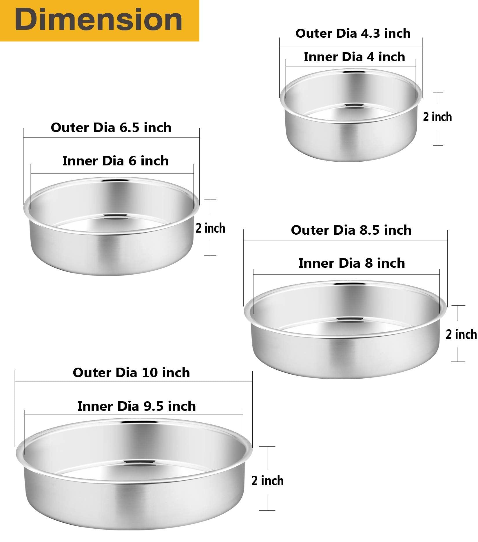 P&P CHEF Cake Pan Set - 4”, 6”, 8”, 9.5 4 Piece Round Baking Cake Pans Tin Stainless Steel, Oven/Pot/Dishwasher Safe, Heavy Duty & Non Toxic, Mirror Finish & Easy Clean - CookCave