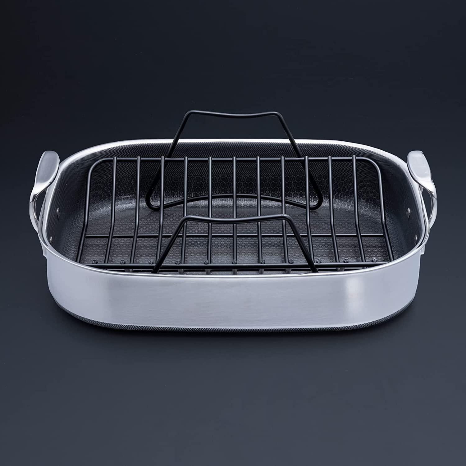 HexClad Hybrid Nonstick Roasting Pan with Rack, Dishwasher and Oven Friendly, Compatible with All Cooktops - CookCave