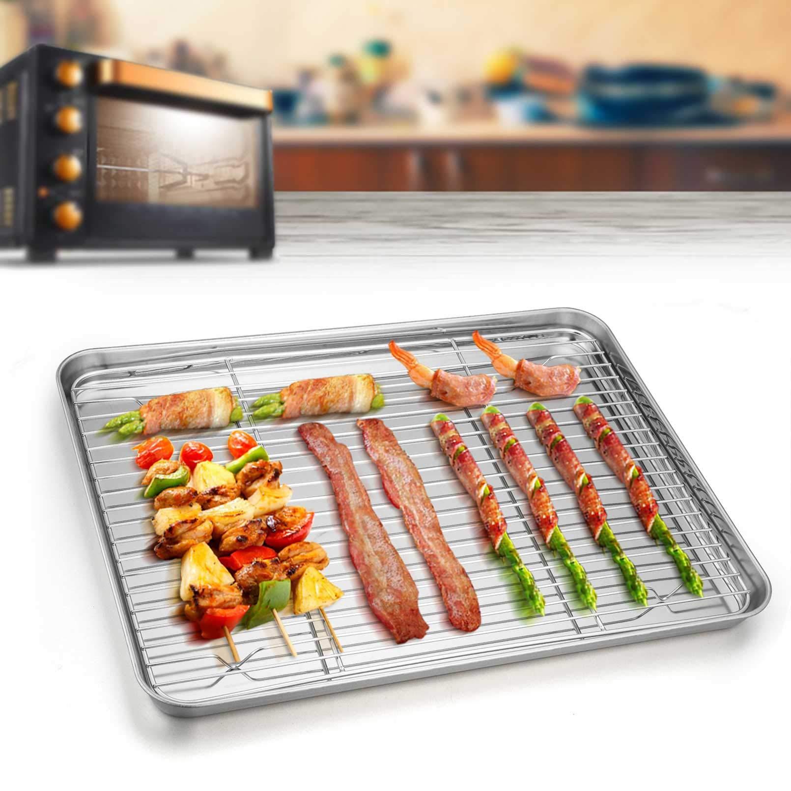 TeamFar Baking Sheet with Rack Set, Stainless Steel Cookie Sheet Baking Pans with Cooling Rack, Non Toxic & Healthy, Rust Free & Heavy Duty, Mirror Finish & Easy Clean, Dishwasher Safe - 6 Pieces - CookCave