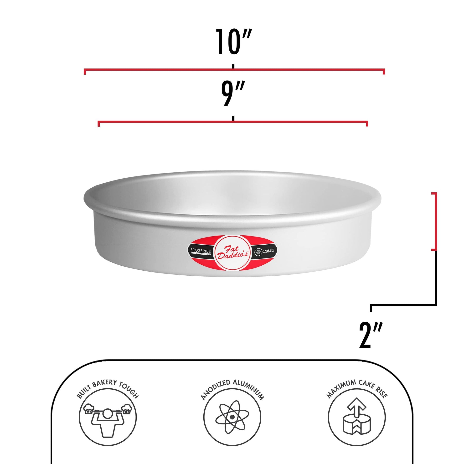 Fat Daddio's Anodized Aluminum Round Cake Pans, 2 Piece Set, 9 x 2 Inch - CookCave