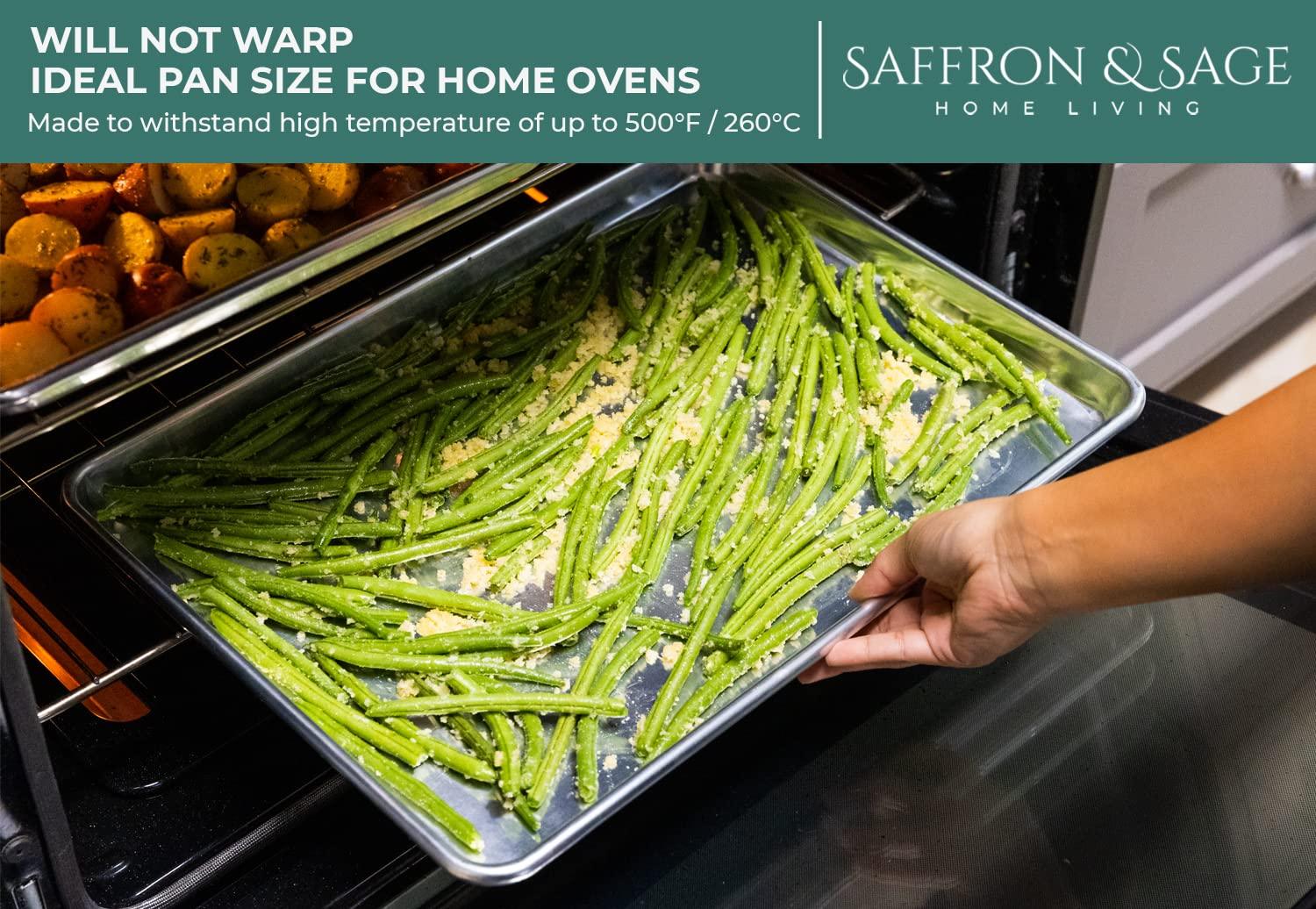 Commercial Quality Cookie Sheet Pan - 2 Pack Aluminum Half Sheet Baking Pan by Saffron & Sage Home Living - This 13x18 Baking Sheet Set is Rust & Warp Resistant, Heavy Duty, of Thick Gauge - CookCave