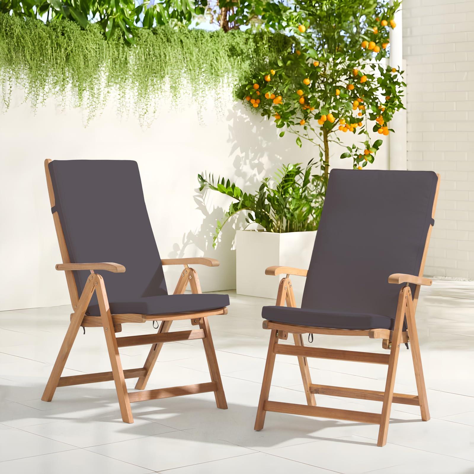 OC Orange-Casual Folding Patio Dining Chair Set of 2, Outdoor Acacia Wooden Reclining Chair w/Armrest & Removeable Cushion, FSC Certified Wood, for Porch, Backyard, Garden, Indoor, Dark Grey - CookCave