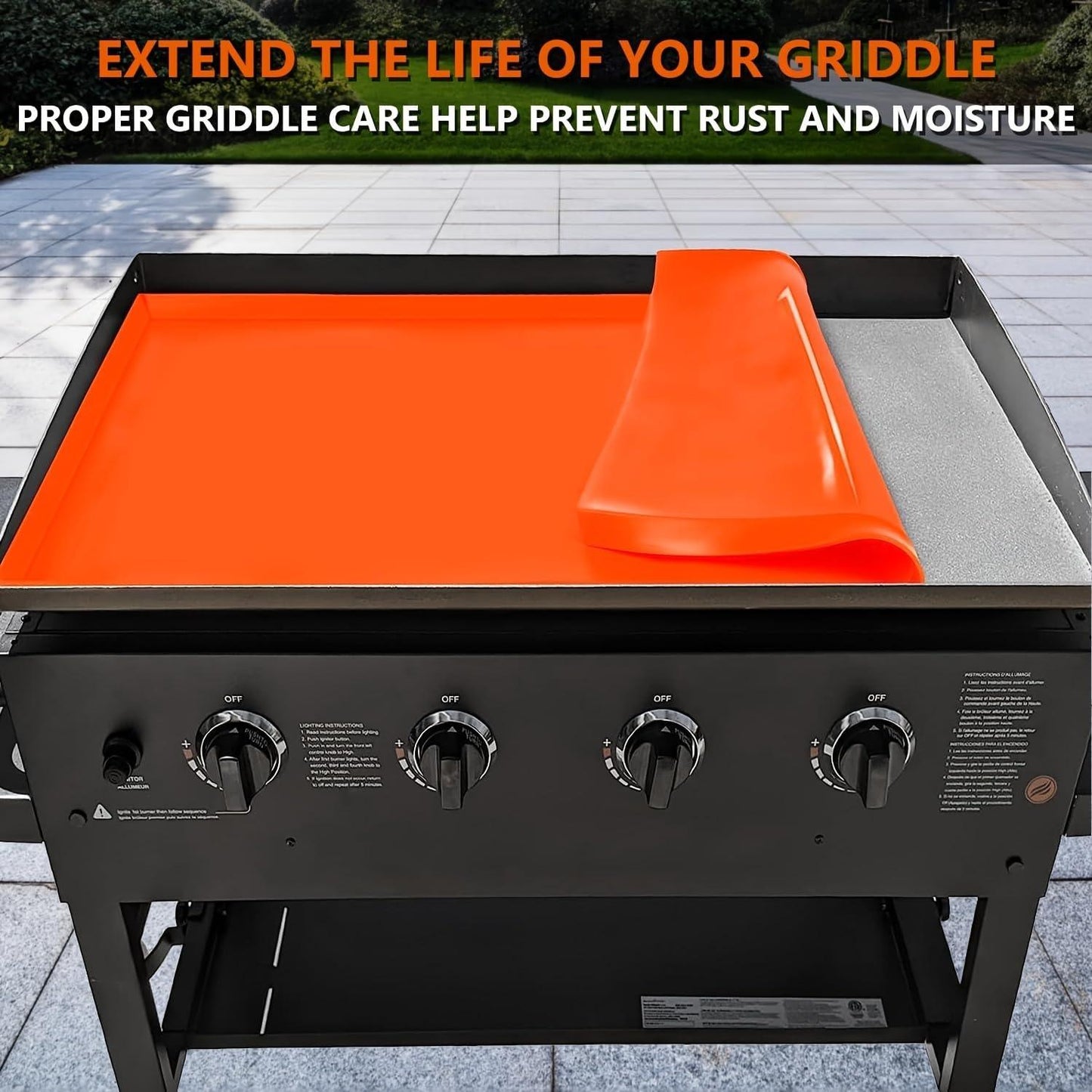 Silicone Griddle Mat for 36" Blackstone Gas Grill Griddle, Heavy Duty & Reusable Griddle Buddy Pad Suitable for Outdoor Barbecue Griddle, BBQ Tools Accessories Protective Cover (Orange, 36 IN) - CookCave