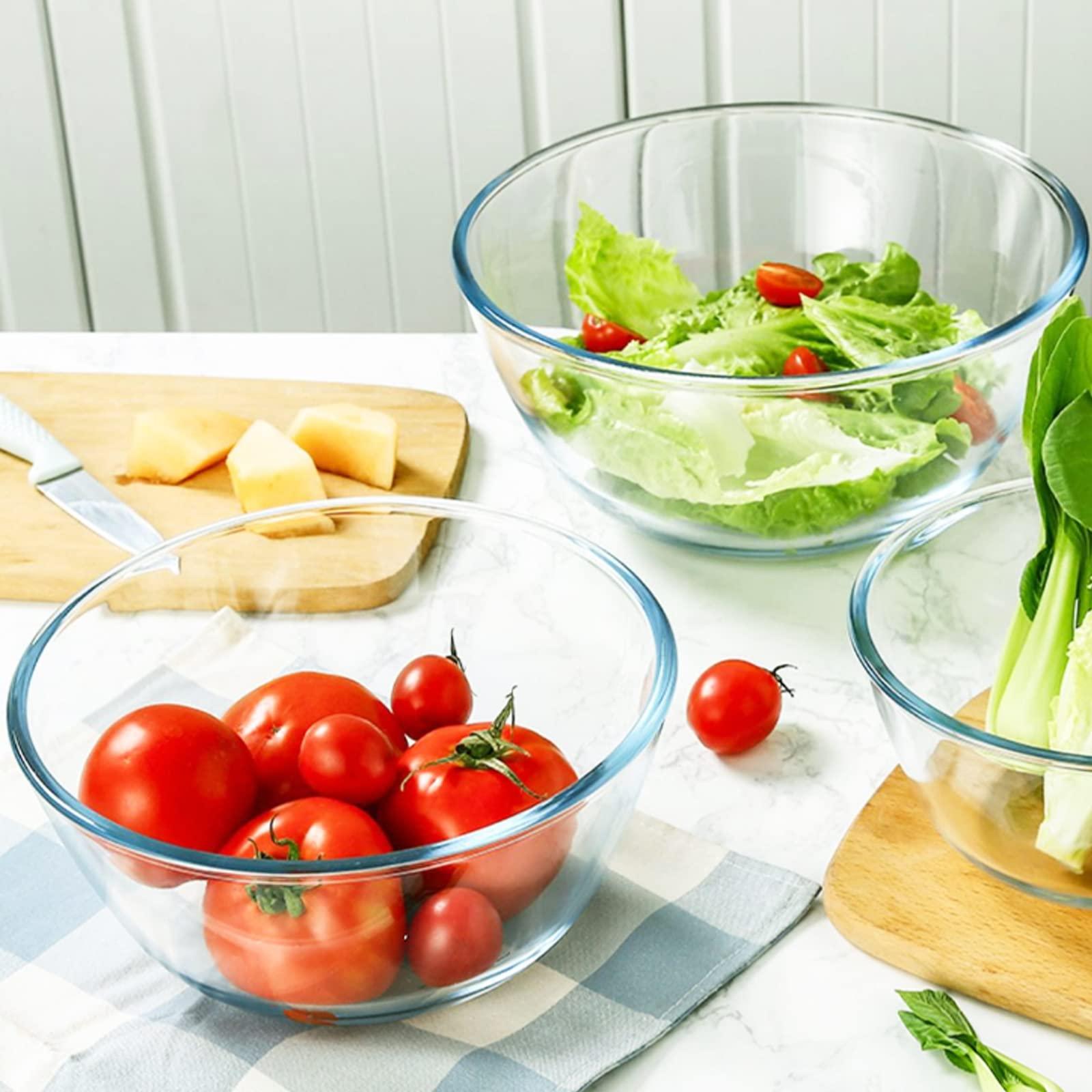 WhiteRhino Glass Mixing Bowls with Lids Set of 3（4.5QT,2.7QT, 1.1QT, Large Kitchen Salad Bowls, Space-Saving Nesting Bowls, Round Glass Serving Bowls for Cooking,Baking,Prepping,Dishwasher Safe - CookCave