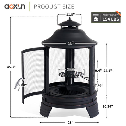 Aoxun Chiminea Fire Pit,2 in 1 Fire Pit for Outdoor,Chiminea Fireplace with Mesh Spark Screen Doors, Outside Wood Burning Fire Pit for Patio - CookCave