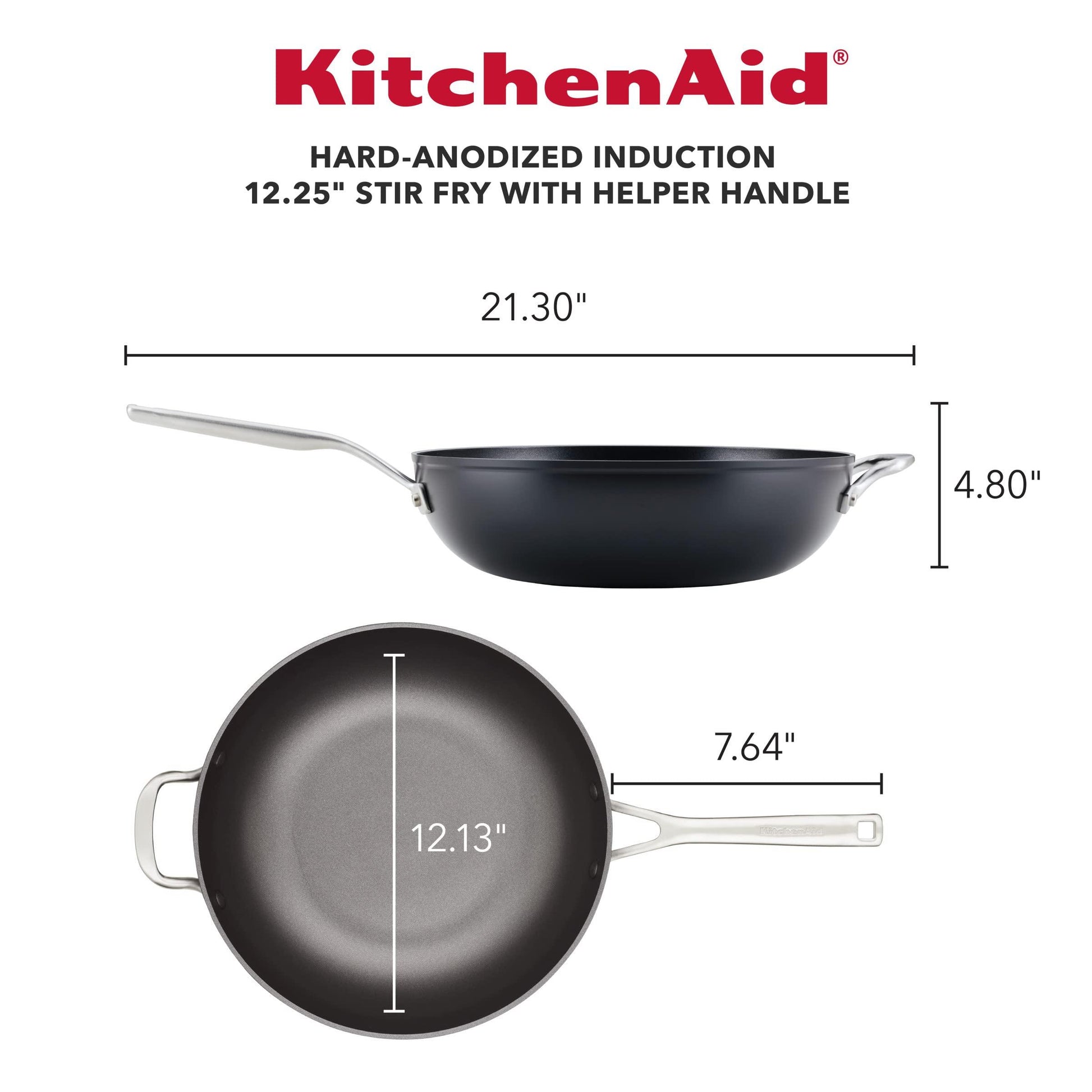 KitchenAid Hard Anodized Induction Nonstick Stir Fry Pan/Wok with Helper Handle, 12.25 Inch, Matte Black - CookCave