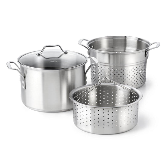 Calphalon Classic Stainless Steel 8 quart Stock Pot with Steamer and Pasta Insert - CookCave