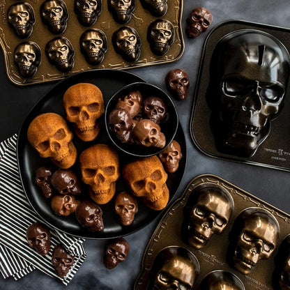 Nordic Ware Halloween Bakeware, Haunted Skull Cakelet Pan, Bronze - CookCave