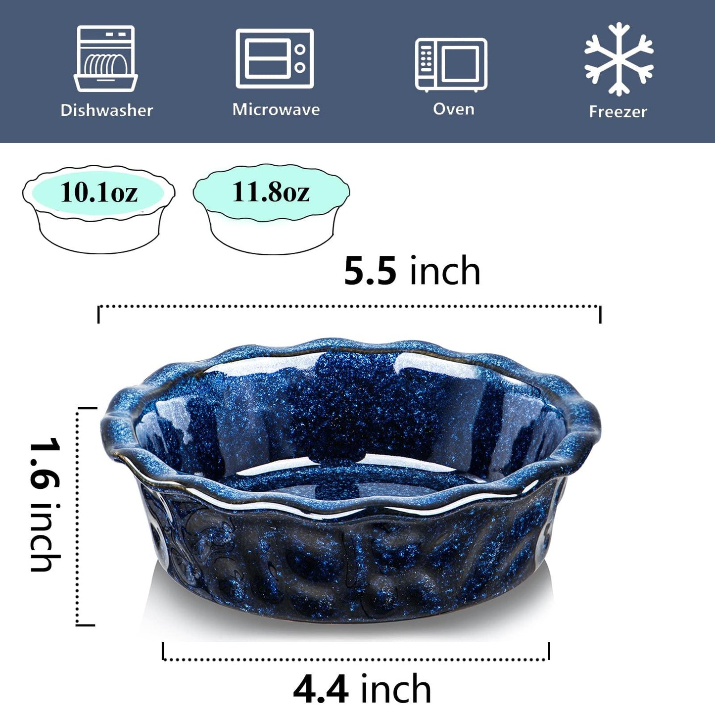 Vicrays Ceramic Pie Pan for Baking - 5.5 inch Small Pie Plates Deep Dish Round Pot Casserole Mini Serving Bowl, Microwave Oven Safe for Dessert Apple Pie Cake Tart Pizza, Set of 6, Blue - CookCave