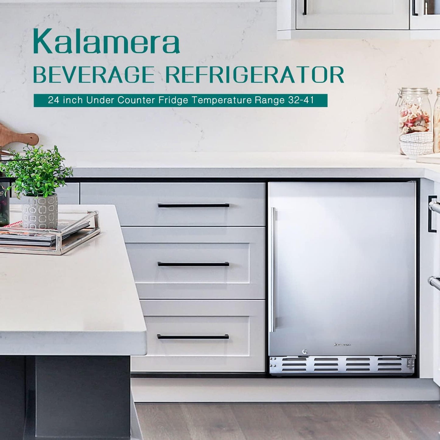 Kalamera Beverage Refrigerator, 24 inch Under Counter Beverage Cooler for 154 Cans w/ 32-41℉ Temperature Range, Beer Fridge with Stainless Steel Door - CookCave