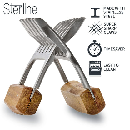 Sterline Meat Shredder Claws Set - 5 Pieces - T304 Stainless Steel Fork with Silicone Protector, Wooden Handle for Easy Lifting, Shredding Pulled Pork, Chicken, Brisket - BBQ Grilling Accessory Gift - CookCave