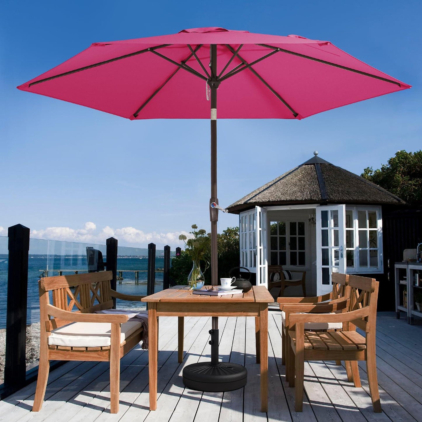 JEAREY 7.5FT Patio Umbrella Market Table Umbrella with 6 Sturdy Ribs, Push Button Tilt/Crank Outdoor Umbrella for Garden, Deck, Backyard, Pool and Beach,Rose Pink - CookCave