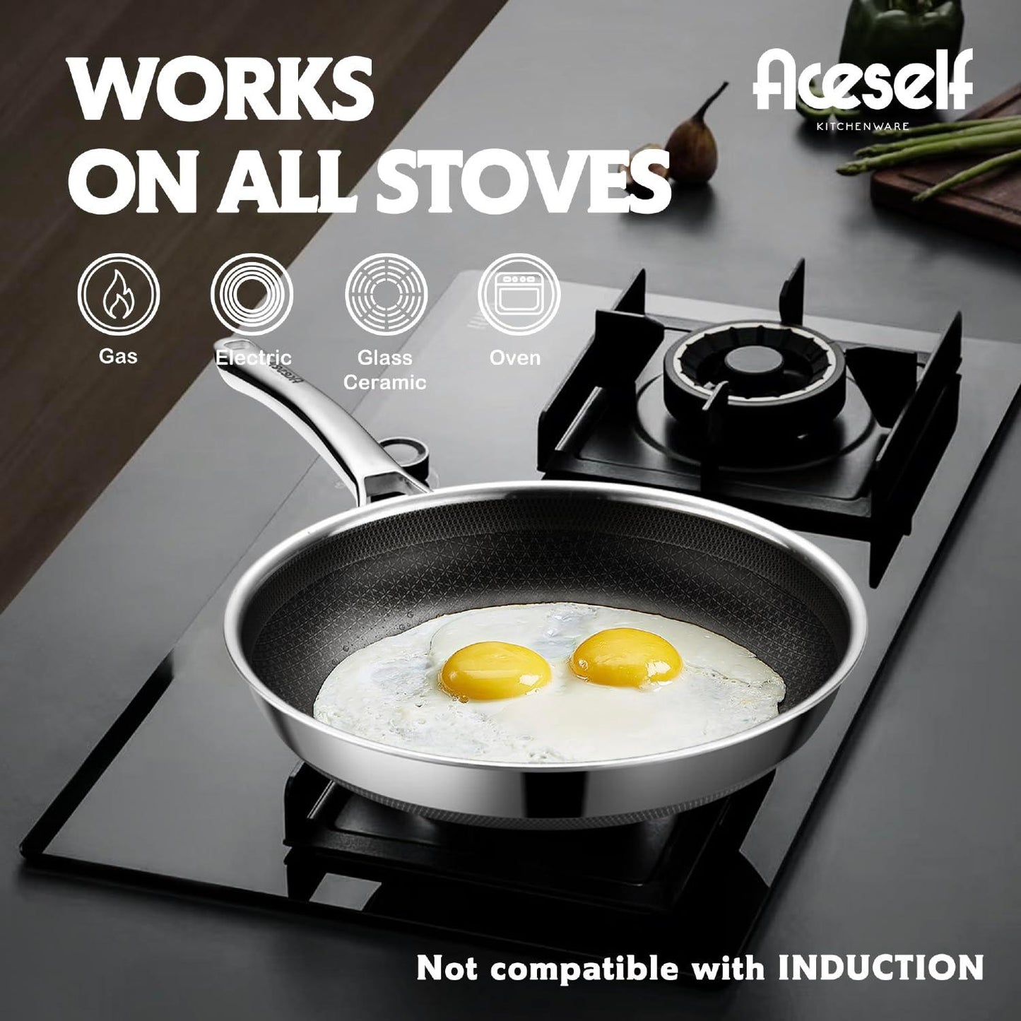 Aceself Hybrid 12 inch Frying Pans Nonstick with Lid,PFOA&PTFE Free Cookware,non stick Stainless Steel Skillets,Dishwasher and Oven Safe, Works on Ceramic and Gas Cooktops - CookCave