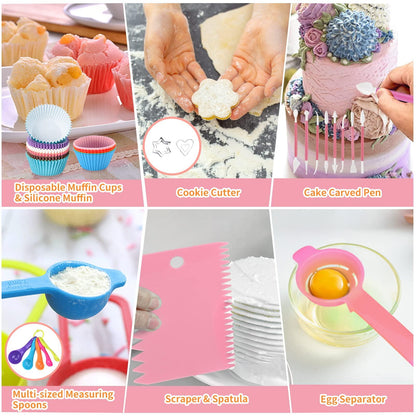 Cake Decorating Supplies Tools Kit: 358pcs Baking Accessories with Storage Case - Piping Bags and Icing Tips Set - Cupcake Cookie Frosting Fondant Bakery Set for Adults Beginners or Professional/Pink - CookCave