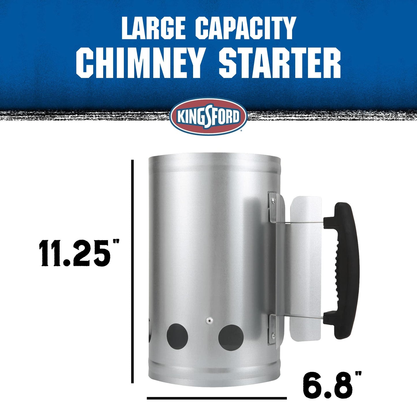 KINGSFORD Heavy Duty Deluxe Charcoal Chimney Starter | BBQ Chimney Starter for Charcoal Grill and Barbecues, Compact Easy to Use Chimney Starters and BBQ Grill Tools, Silver - CookCave
