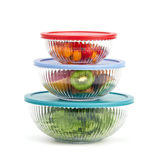 Seworlan Glass Bowls with Lids,Set of 3 Glass Mixing Bowls Nesting Large Bowl (1.1QT, 2.1QT, 3.7QT), Space Saving Salad Bowls,Microwave Dishwasher Oven Safe for Meal Prep,storage,Serving - CookCave