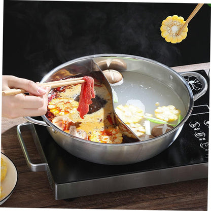 FELTECHELECTR Stainless Steel Mandarin Duck Pot Wok Pan with Lid Nonstick Cookware Ramen Hot Pot Chinese Divided Hotpot Divided Hotpot Pot Shabu Hot Pot Silver Practical Hot Pot Soup Pot Split - CookCave