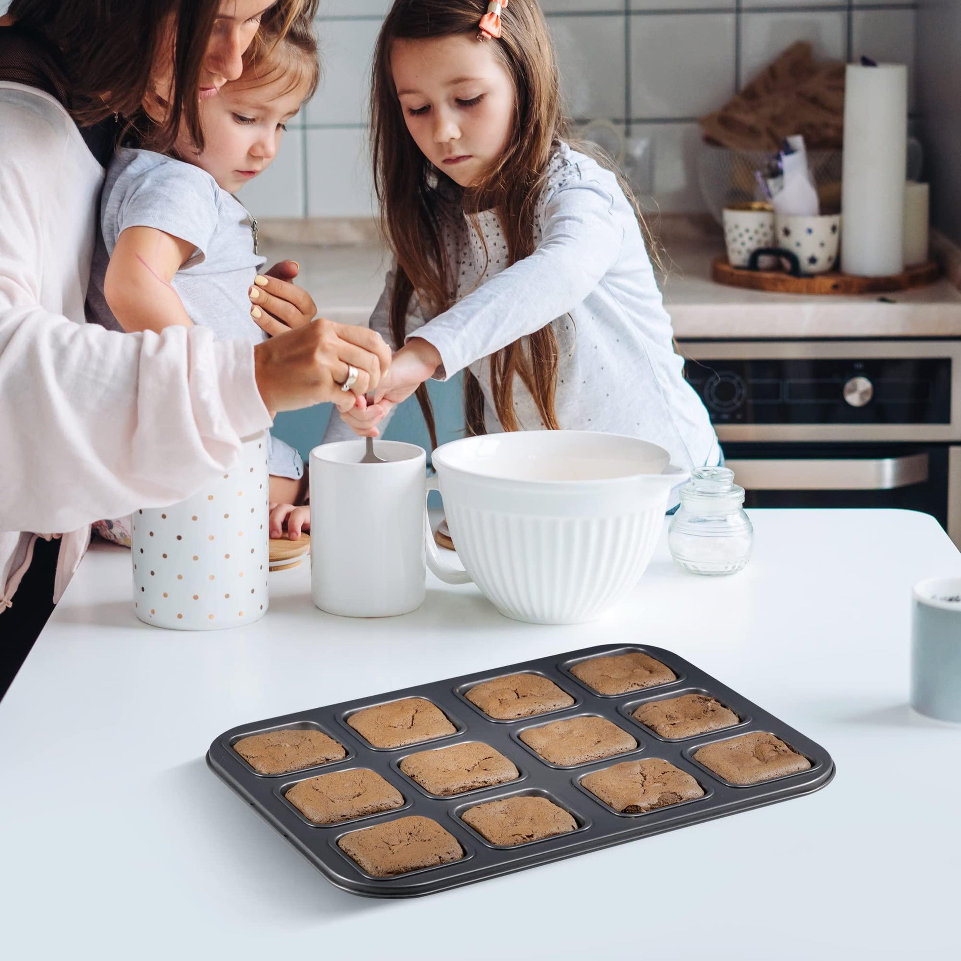 Tiawudi 2 Pack Brownie Pan, Non-stick Baking Bread Pan, Heavy Duty Carbon Steel Mini Muffin Pan, 12-Cavity Loaf Pan - CookCave