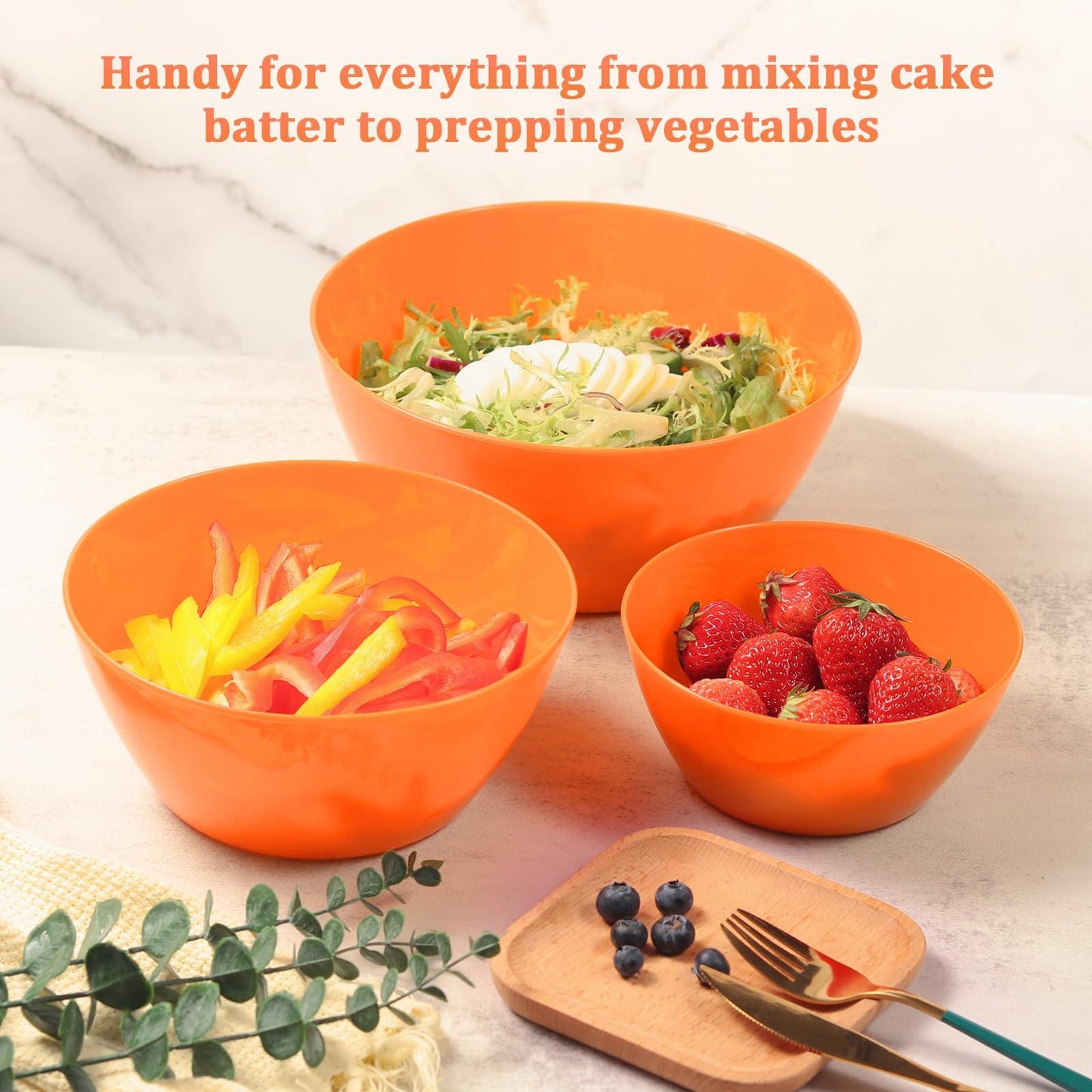 CherHome Mixing Bowls with Lids Set of 3，Lightweight Mixing Bowl with lid，Nesting Plastic Salad Bowls with Lids for Kitchen Preparing，Baking，Serving，Microwave Safe，Dishwasher Safe，Orange - CookCave