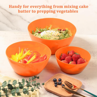 CherHome Mixing Bowls with Lids Set of 3，Lightweight Mixing Bowl with lid，Nesting Plastic Salad Bowls with Lids for Kitchen Preparing，Baking，Serving，Microwave Safe，Dishwasher Safe，Orange - CookCave
