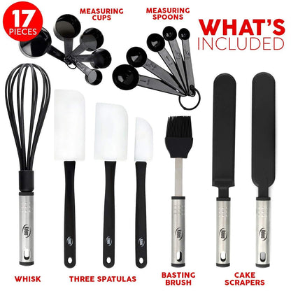 Silicone Spatula Set, 17 Piece Baking Utensils, Nylon and Stainless Steel, Non Stick and Heat Resistant Bakeware set New Baker's Gadget Tools Collection - CookCave