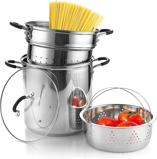 Cook N Home 4-Piece Stainless Steel Pasta Cooker Steamer Multipots, 12 Quart, Silver - CookCave