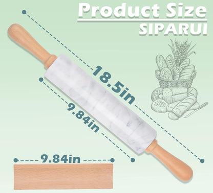 SIPARUI Marble Rolling Pin with Wooden Cradle Thick Handle Set for Baking,18.5 inch Premium Quality Polished Roller for Pizza Dough,Fondant,Pie Crust,Non-Stick Surface Easy to Clean(White) - CookCave