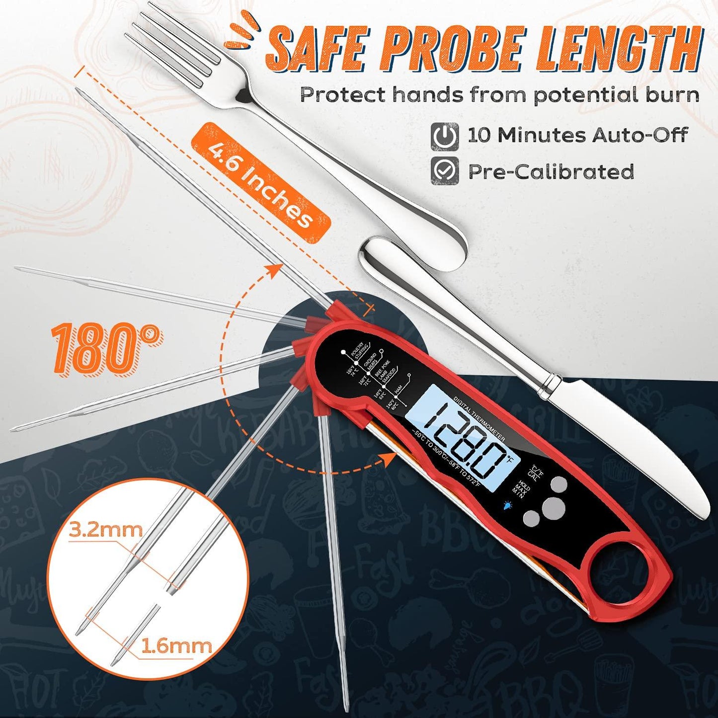 Instant Read Meat Thermometer for Grill and Cooking, Fast & Precise Digital Food Thermometer with Backlight, Magnet, Calibration, and Foldable Probe for Kitchen, Outdoor Grilling and BBQ!… - CookCave