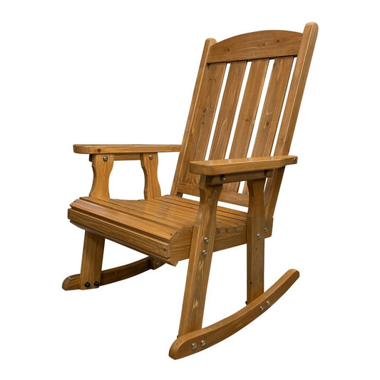 Wooden Rocking Chair with Comfortable Backrest Inclination, High Backrest and Deep Contoured Seat, Solid Fir Wood, Heavy Duty 600 LBS, for Both Outdoor and Indoor, Backyard, Porch and Patio - CookCave