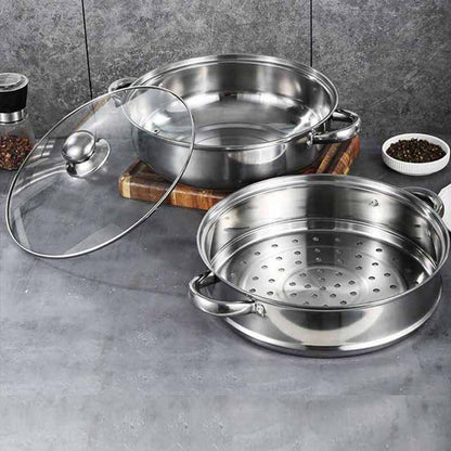 Steamer Pot for Cooking 11 inch Steamer Pot, 2-tier Multipurpose 18/8 Stainless Steel Steam Pot Cookware with Lid for Vegetable, Dumpling, Stock, Sauce, Food - CookCave