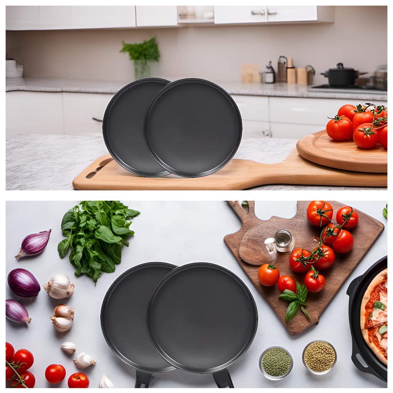 RHBLME 6 Pack Round Pizza Pan, 12.6 Inch Black Pizza Pan for Oven Non Stick Pizza Pan, Reusable Pizza Oven Tray Bakeware Pizza Tray for Restaurant Kitchen, Easy to Clean & Dishwasher Safe - CookCave