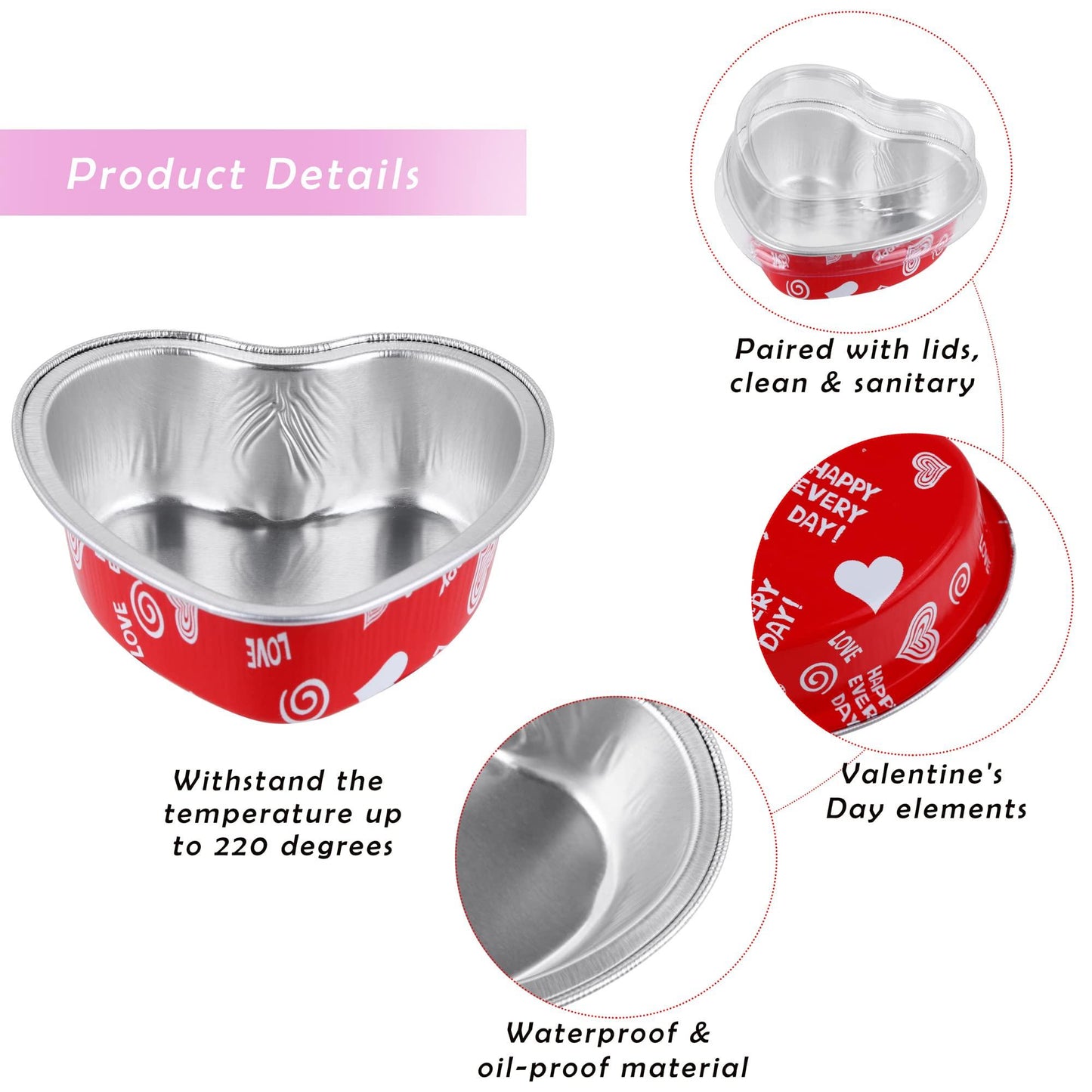 Fovths Valentine's Day Aluminum Foil Cake Pan with Lids, 3.4oz/100 ml Disposable Heart Shaped Cake Pans with Heart Spoons & Love Cupcake Topper for Valentine's Day, Mother's Day, Wedding-Set of 60 - CookCave