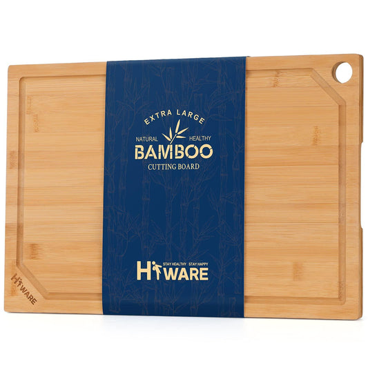 Hiware Extra Large Bamboo Cutting Board for Kitchen, Heavy Duty Wood Cutting Boards with Juice Groove, 100% Organic Bamboo, Pre Oiled, 18" x 12" - CookCave