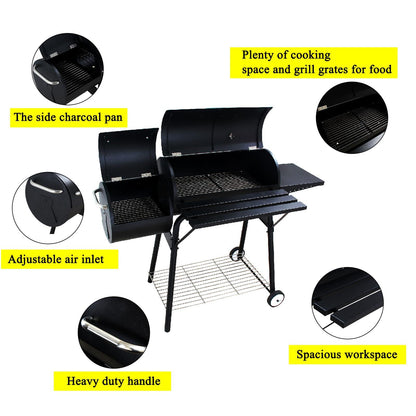 Migoda Charcoal Grills, Outdoor Charcoal Barbecue Grill with Offset Smoker, Easy to Clean and Durable Charcoal BBQ Grill for Backyard BBQ Parties and Picnics, Black - CookCave