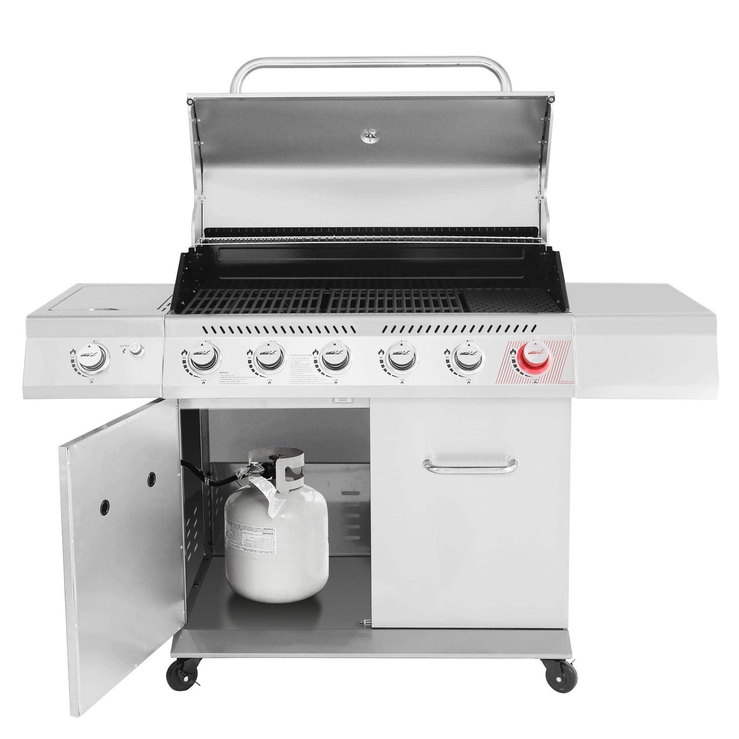 Royal Gourmet GA6402S Stainless Steel Gas Grill, Premier 6-Burner Propane BBQ Grill with Sear Burner and Side Burner, 74,000 BTU, Cabinet Style, Outdoor Barbecue Party Grill, Silver - CookCave