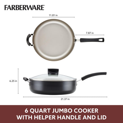 Farberware Smart Control Nonstick Jumbo Cooker/Saute Pan with Lid and Helper Handle, 6 Quart, Black - CookCave