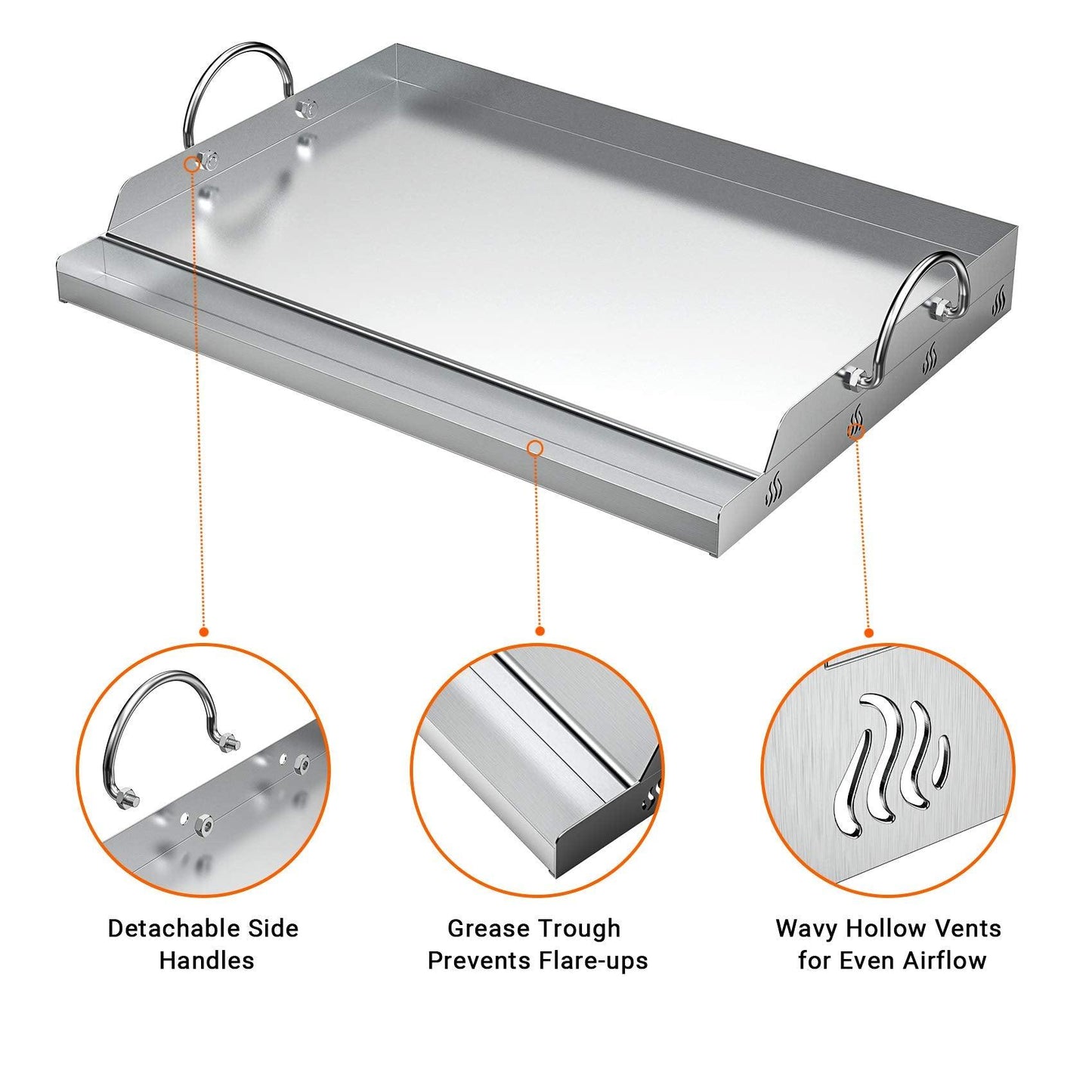 onlyfire Universal Stainless Steel Rectangular Griddle for Gas BBQ Grills, 23" x 16" - CookCave