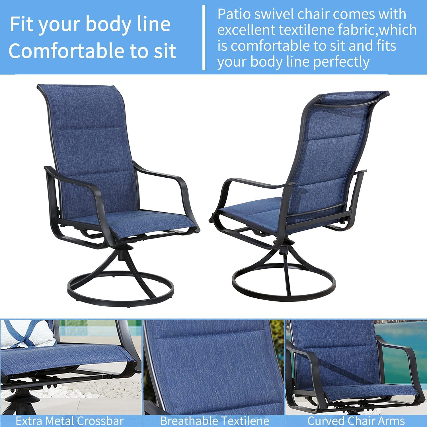 Top Space Patio Dining Chairs 2 Pieces Outdoor Metal Swivel Rocker Chair with Textilene Fabric Galvanized Steel Frame Blue Large - CookCave