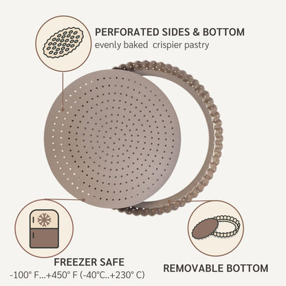 HAPPIELS Non-Toxic Nonstick 9-inch Tart Pan with Removable Bottom Perforated | Round Gold Quiche Pan - CookCave