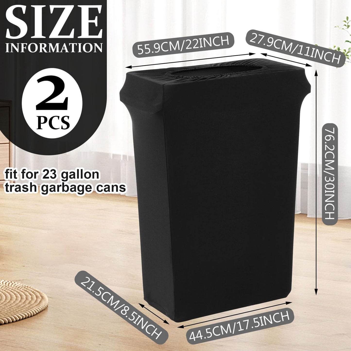Windyun 2 Pcs 23 Gallon Black Spandex Stretchable Trash Can Cover Wedding Party Fundraiser Decorations for Home Garden (Not Include Trash Can) - CookCave